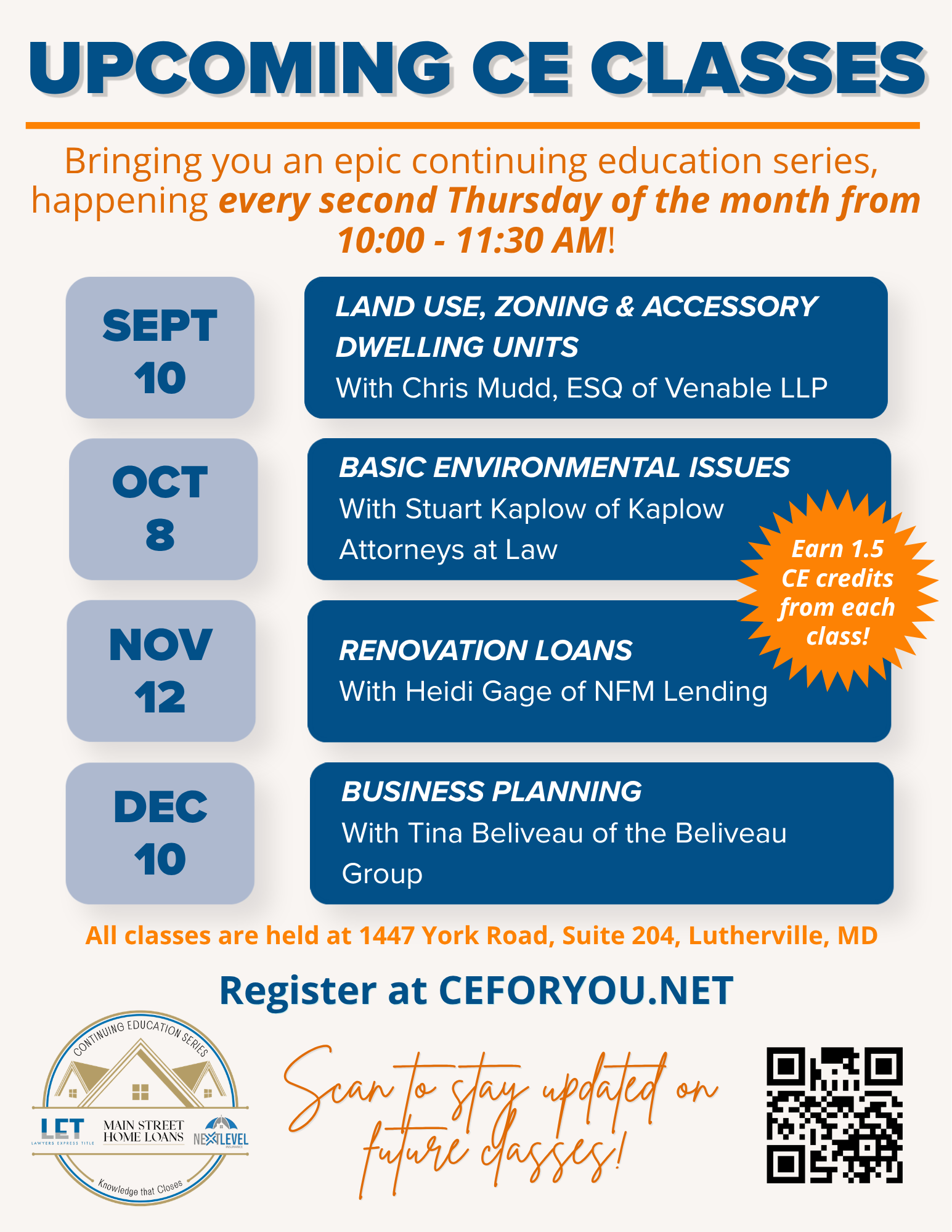 Fall 2026 CE Class Schedule LET CE Class